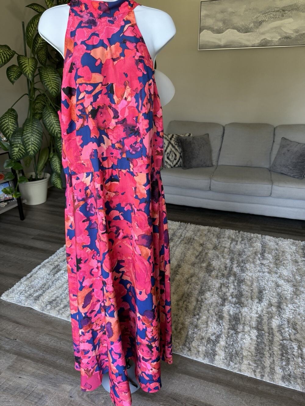 Tahari Arthur S Levine Floral Maxi Dress High Neck Sleeveless Size 14W #1055